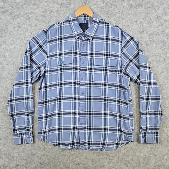 Lucky Brand Men's Light‎ Blue Plaid Flannel Shirt Size L Cotton Blend Outdoors - Picture 1 of 10